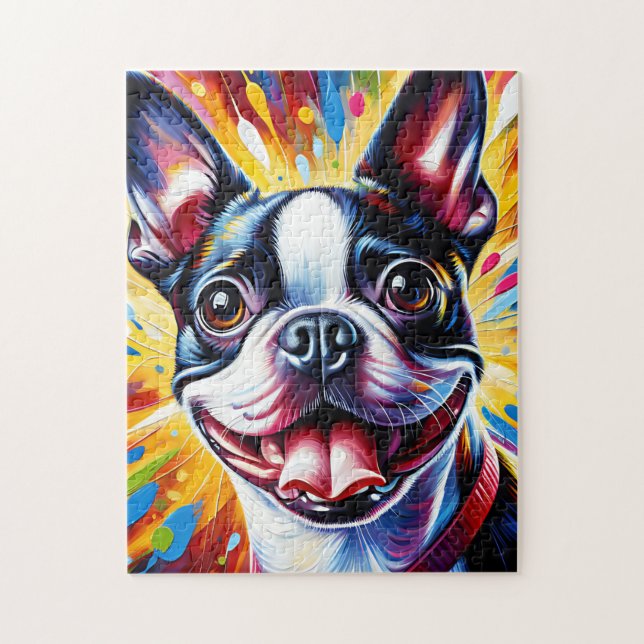 Quebra-cabeça Retrato de Cachorro Boston Terrier Impressão de Ar (Vertical)