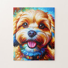 Quebra-cabeça Retrato de Cachorro Cavapoo Impressão de Arte em A