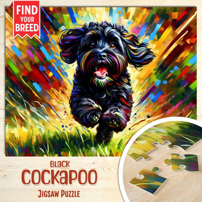 Quebra-cabeça Retrato de Cachorro Cockapoo Preto Impressão de Ar (Criador carregado)