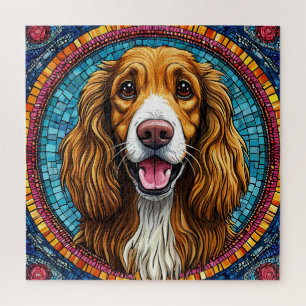 Quebra-cabeça Retrato de Cachorro com Fundo Inspirado em Mosaico