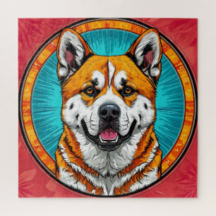 Quebra-cabeça Retrato de Cachorro com Fundo Inspirado em Mosaico