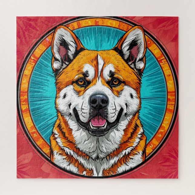 Quebra-cabeça Retrato de Cachorro com Fundo Inspirado em Mosaico (Vertical)