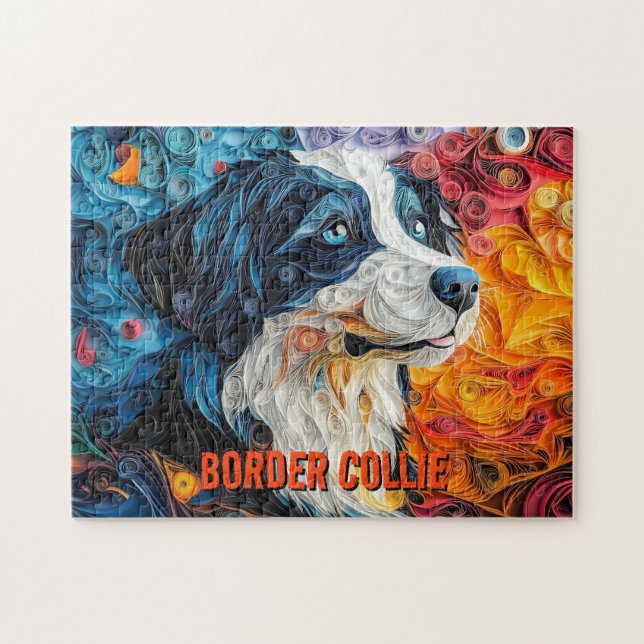 Quebra-cabeça Retrato de Cachorro de Papel Collie de Borda (Horizontal)