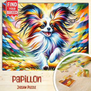 Quebra-cabeça Retrato de Cachorro Papillon Impressão de Arte em