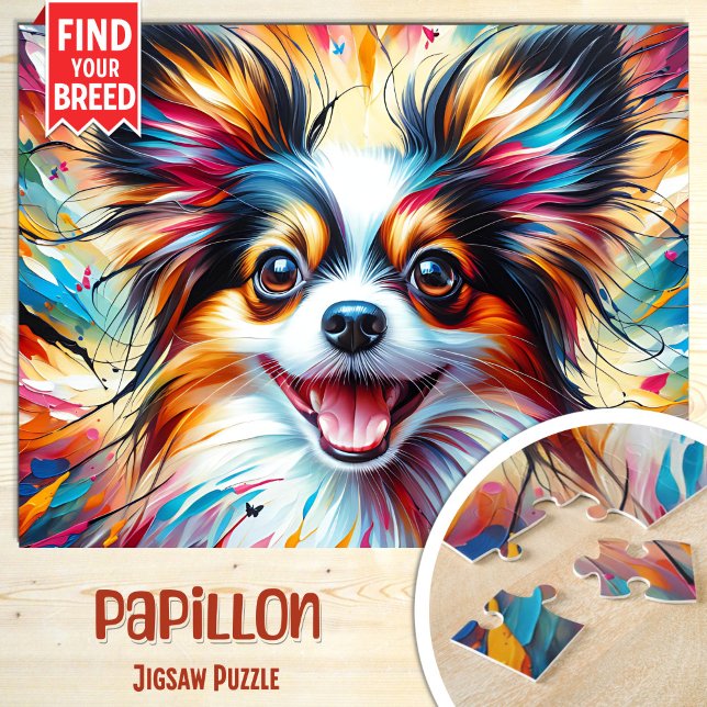 Quebra-cabeça Retrato de Cachorro Papillon Impressão de Arte em  (Criador carregado)
