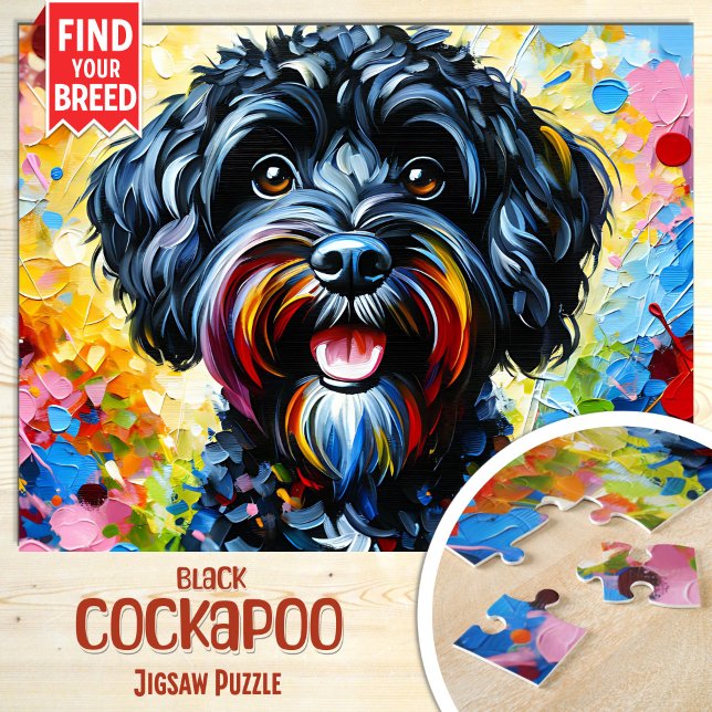 Quebra-cabeça Retrato de Cachorro Preto Cockapoo Impressão de Ar (Criador carregado)