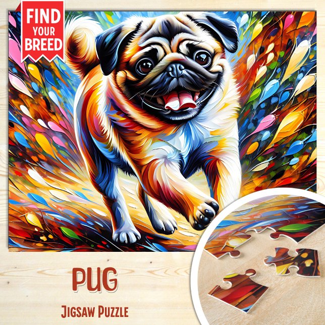Quebra-cabeça Retrato de Cachorro Pug Impressão de Arte em Acríl (Criador carregado)