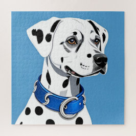 Quebra-cabeça Retrato de Cão Dálmata com Coleira Azul