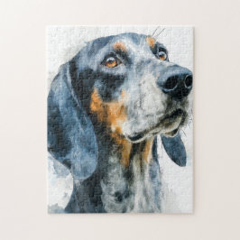 Quebra-cabeça retrato de cão de caça coon hound de marca azul