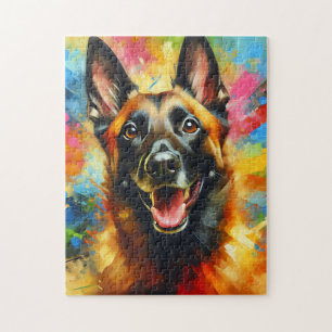 Quebra-cabeça Retrato de Cão Malinois Belga Impressão de Arte em