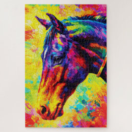Quebra-cabeça Retrato de Cavalo Vibrante Impasto Colorido Selvag