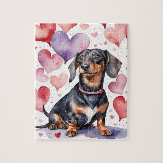 Quebra-cabeça Retrato de estimação de cachorro Dachshund em aqua