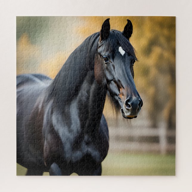 Quebra-cabeça Retrato de Fecho de um Cavalo Negro (Vertical)