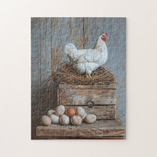 Quebra-cabeça Retrato de frango com ovos