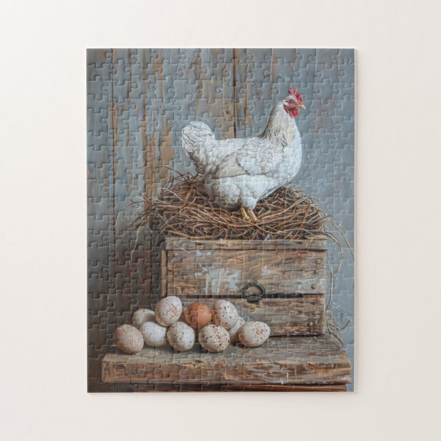 Quebra-cabeça Retrato de frango com ovos (Vertical)