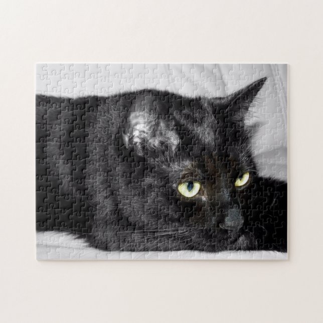 Quebra-cabeça Retrato de Gato Preto Fofo (Horizontal)