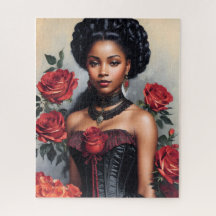 Retrato de Gótico Rosa vermelha de Garota Negra Vi