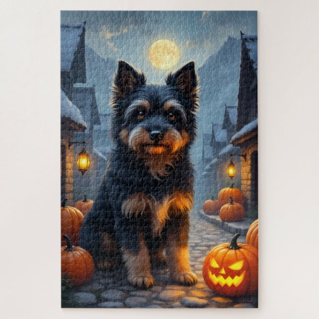 Quebra-cabeça Retrato de Halloween ao Luar do Terrier Tibetano A (Vertical)