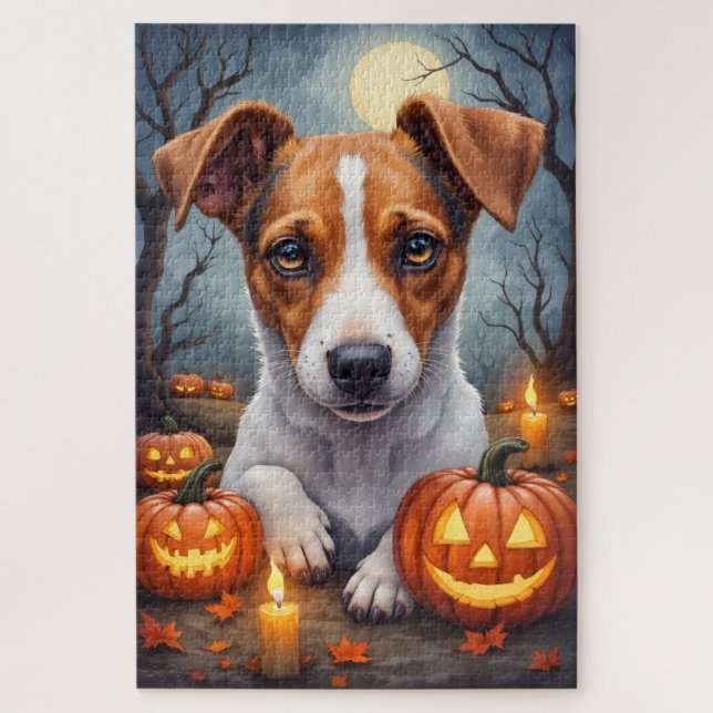 Quebra-cabeça Retrato de Halloween Assombrado de Jack Russell Te (Vertical)