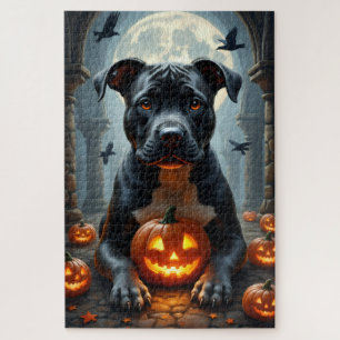 Quebra-cabeça Retrato de Halloween da Catedral Gótica do Pitbull