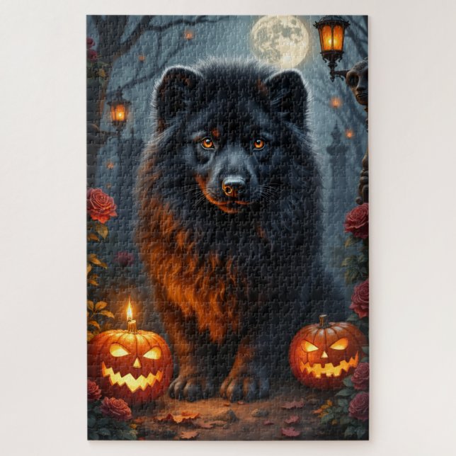 Quebra-cabeça Retrato de Halloween Gótico Lowchen Arte (Vertical)