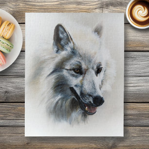 Quebra-cabeça Retrato de Lobo Branco Majestoso Realista Suave