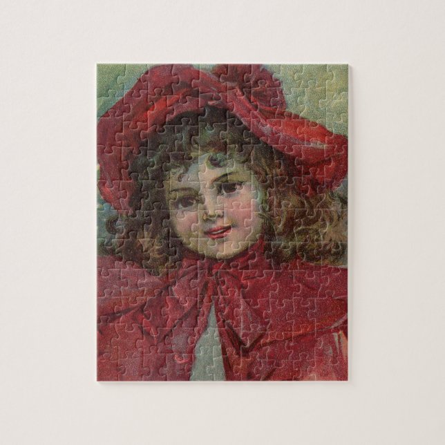 Quebra-cabeça Retrato de Menina com Chapéu Vermelho de Natal Vit (Vertical)