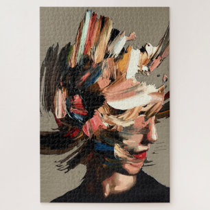 Quebra-cabeça Retrato de Mulher Abstrata Expressão de Pincelada