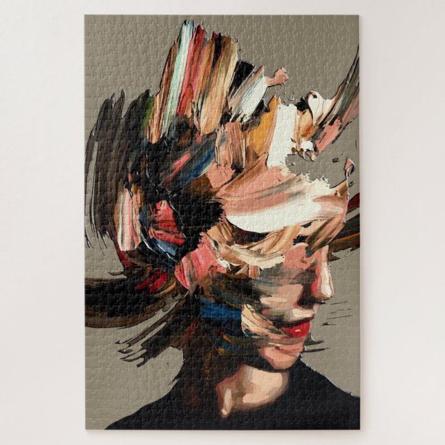 Quebra-cabeça Retrato de Mulher Abstrata Expressão de Pincelada  (Vertical)