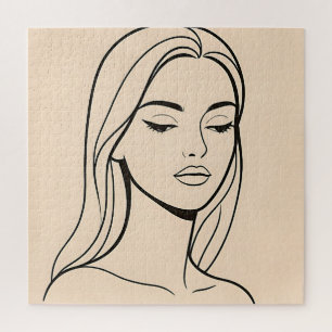 Quebra-cabeça Retrato de Mulher em Arte de Linha Minimalista Ele