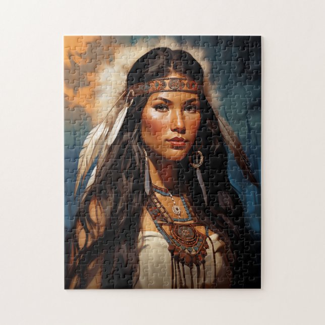 Quebra-cabeça Retrato de Mulher Indígena Americana (Vertical)