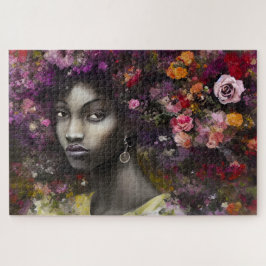 Quebra-cabeça Retrato de Mulher Negra Whimsical com Cabelo Flora