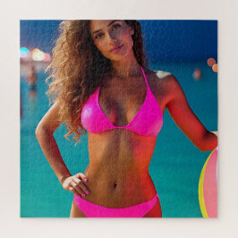 Quebra-cabeça Retrato de Praia Twilight — Mulher do Neon Pink Bi