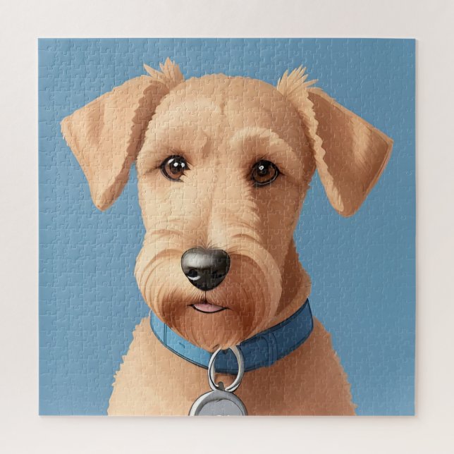 Quebra-cabeça Retrato de um Cachorro Fofo Usando uma Coleira Azu (Vertical)