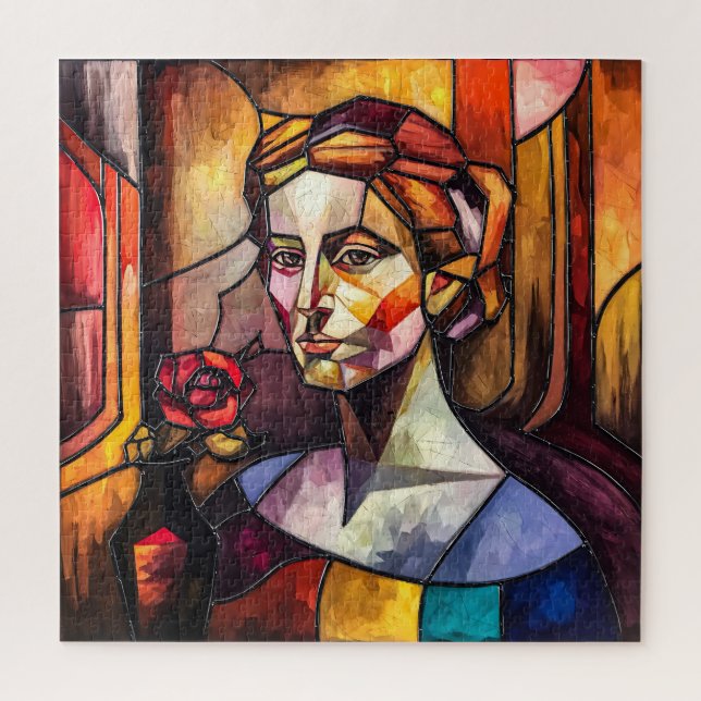 Quebra-cabeça Retrato de vidro abstrato com Rosa (Vertical)