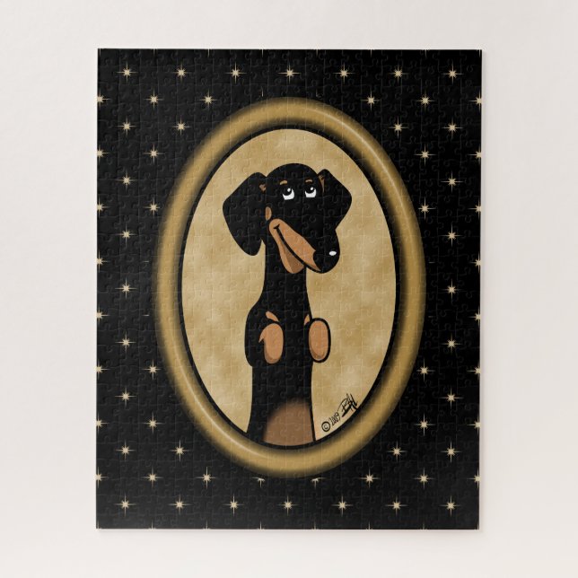 Quebra-cabeça Retrato do Cartoon Oval Dachshund, Oval Dourado (p (Vertical)