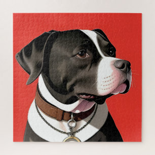 Quebra-cabeça Retrato Elegante de um Cão Preto e Branco