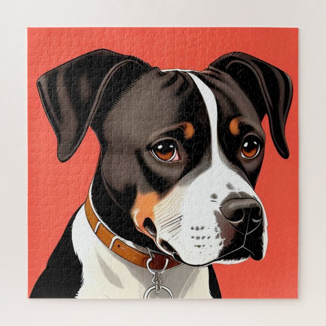 Quebra-cabeça Retrato Elegante de um Cão Preto e Branco (Vertical)
