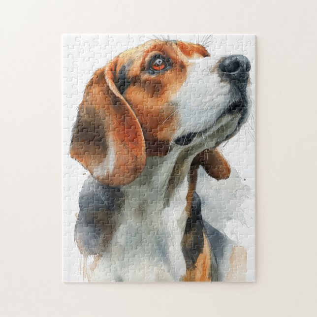 Quebra-cabeça retrato em aquarela de Beagle (Vertical)