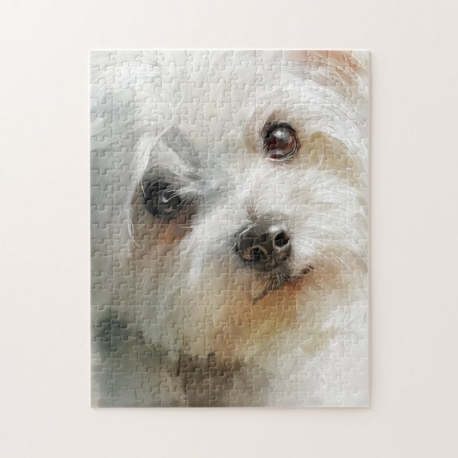 Quebra-cabeça retrato em aquarela de cão maltês (Vertical)