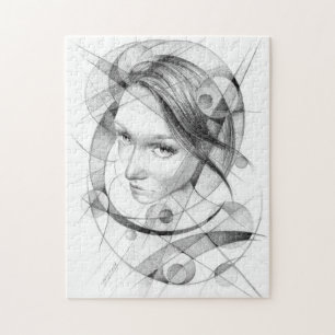 Quebra-cabeça Retrato feminino Desenho arte Geométrica Círculos