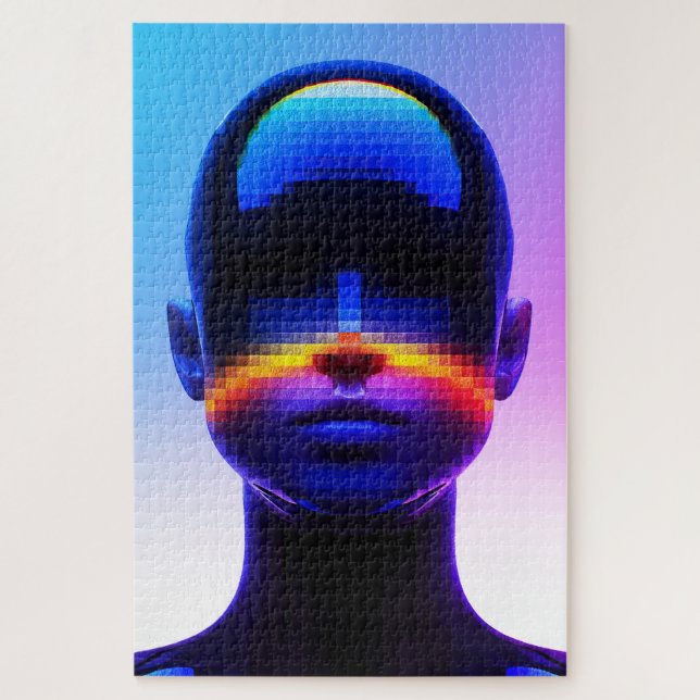 Quebra-cabeça Retrato Futurista em Pixel Art – Abstrato Digital (Vertical)