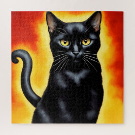 Quebra-cabeça Retrato Majestoso de um Imponente Gato Preto