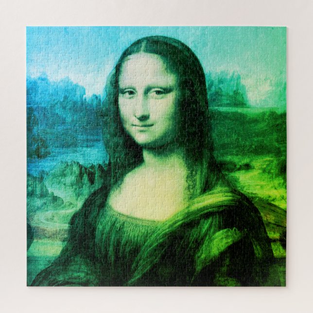 Quebra-cabeça Retrato Mona Lisa| Azul verde (Vertical)