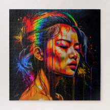 Retrato Neon Vibrante - Arte Expressionista Abstra