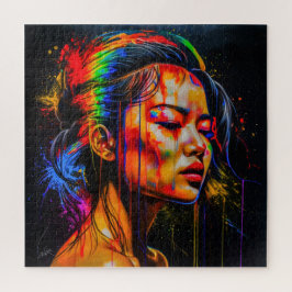 Quebra-cabeça Retrato Neon Vibrante - Arte Expressionista Abstra