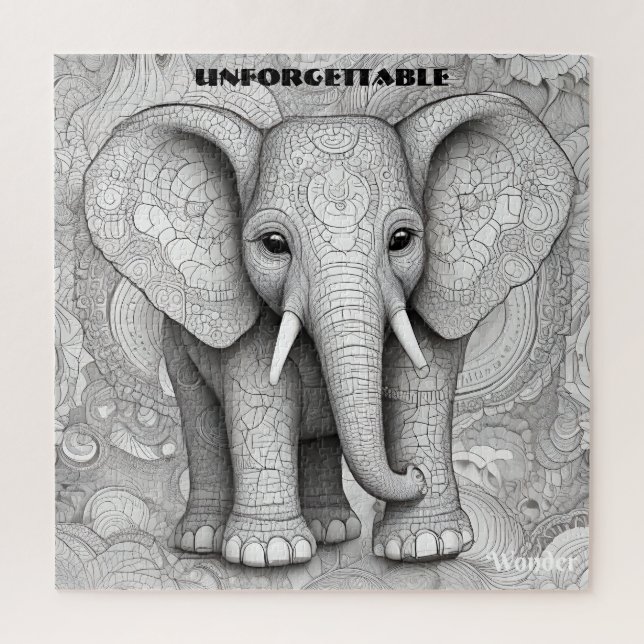 Quebra-cabeça Retrato preto e branco - Arte detalhada do elefant (Vertical)