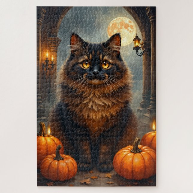 Quebra-cabeça Retrato Real de Gato Persa no Halloween Arte (Vertical)