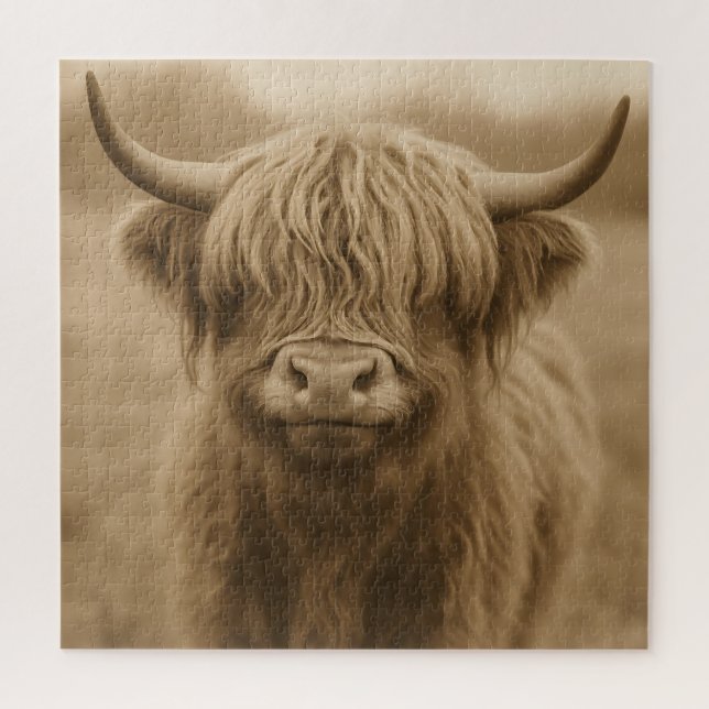 Quebra-cabeça Retrato Sepia de Vaca das Terras Altas (Vertical)