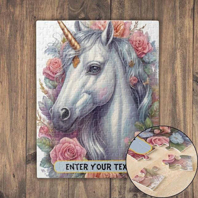 Quebra-cabeça Retrato Unicórnio Branco Personalizado (Personalized White Unicorn Portrait Jigsaw Puzzle)